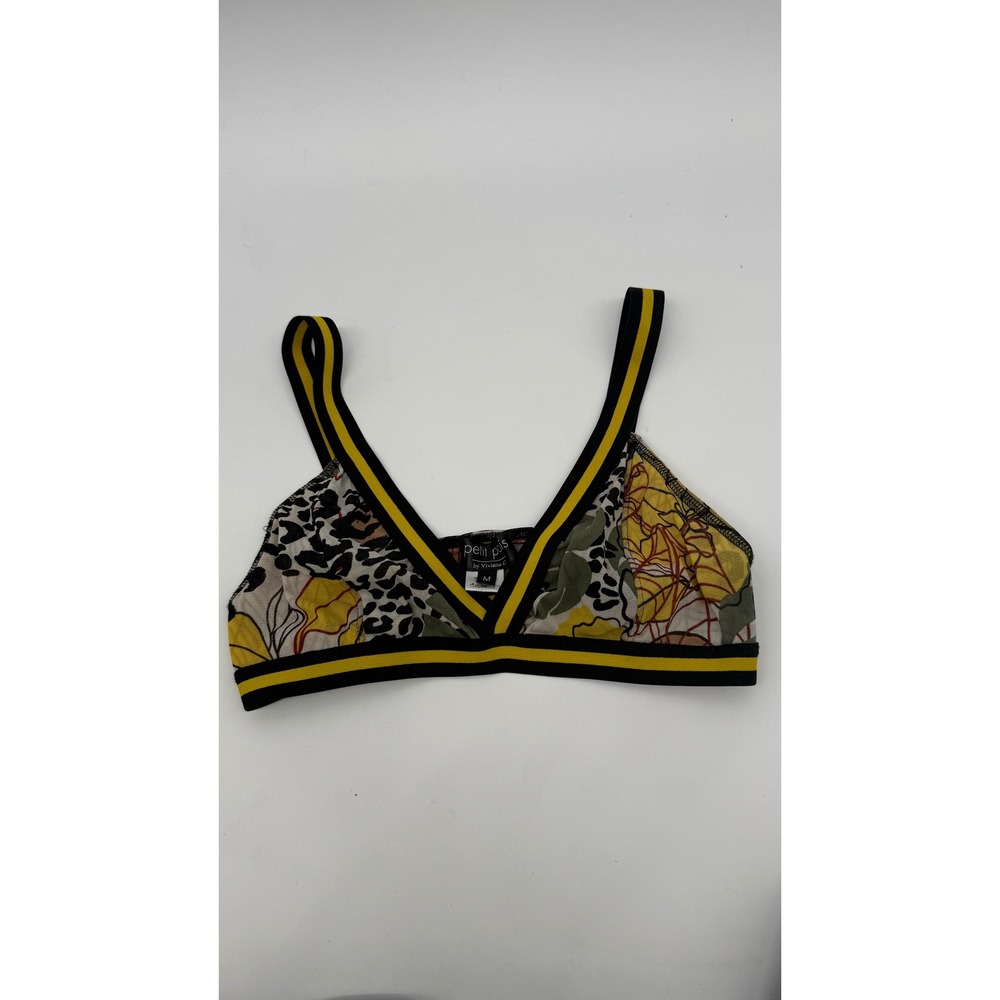 Petit Pois by Viviana G Mesh Bralette Top M Luxury Sexy Abstract Print Sheer USA